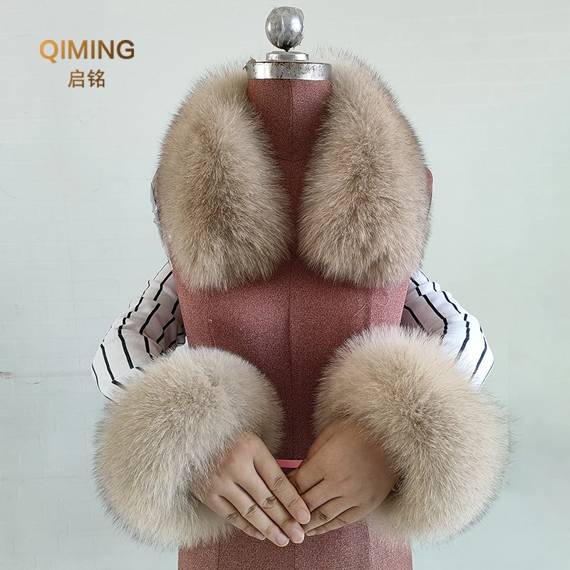 Real Fur Collar Fur Cuffs Set Winter Fox Fur Scarf Neck Warmer Women Coat Decoration Natural Scarves Luxury Thick Shawls Wraps