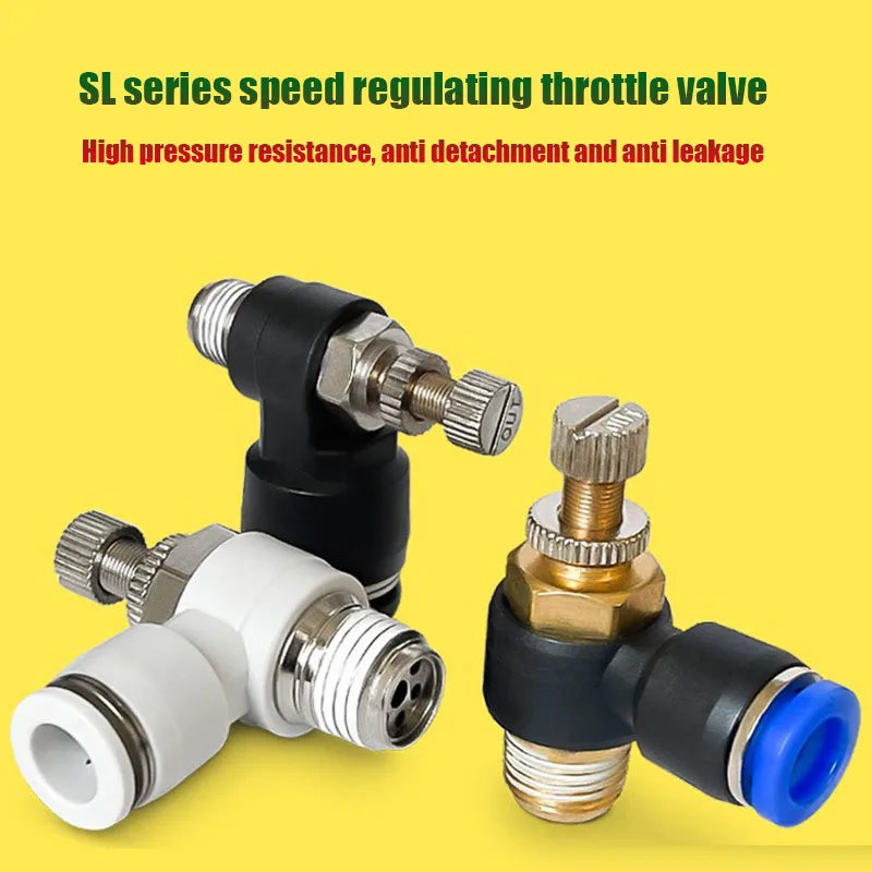 

Pneumatic Throttle Valve SL10-01 02 03 04 Quick Connection Pneumatic Fittings Throttle Speed Controller Valve White Black Blue