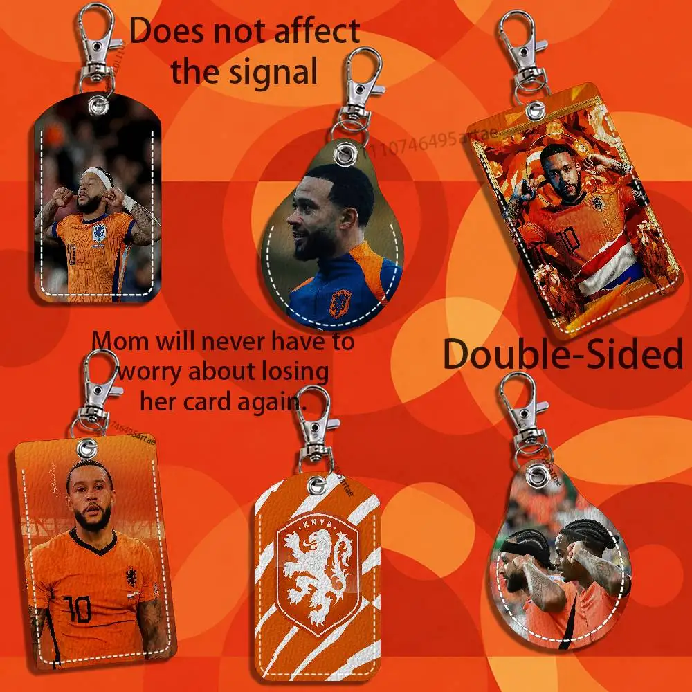 Dutch M-Memphis Depay Nummer 10 van Oranje Rectangle ID Card Case Keychain Access Card Bag Key Tag Ring Leather Holder Key Ring
