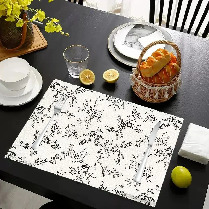 VIKAMA Placemat Cream Green Foliage Print, Waterproof Oil-Proof Heat-Resistant Non-Slip Dining Table Mat