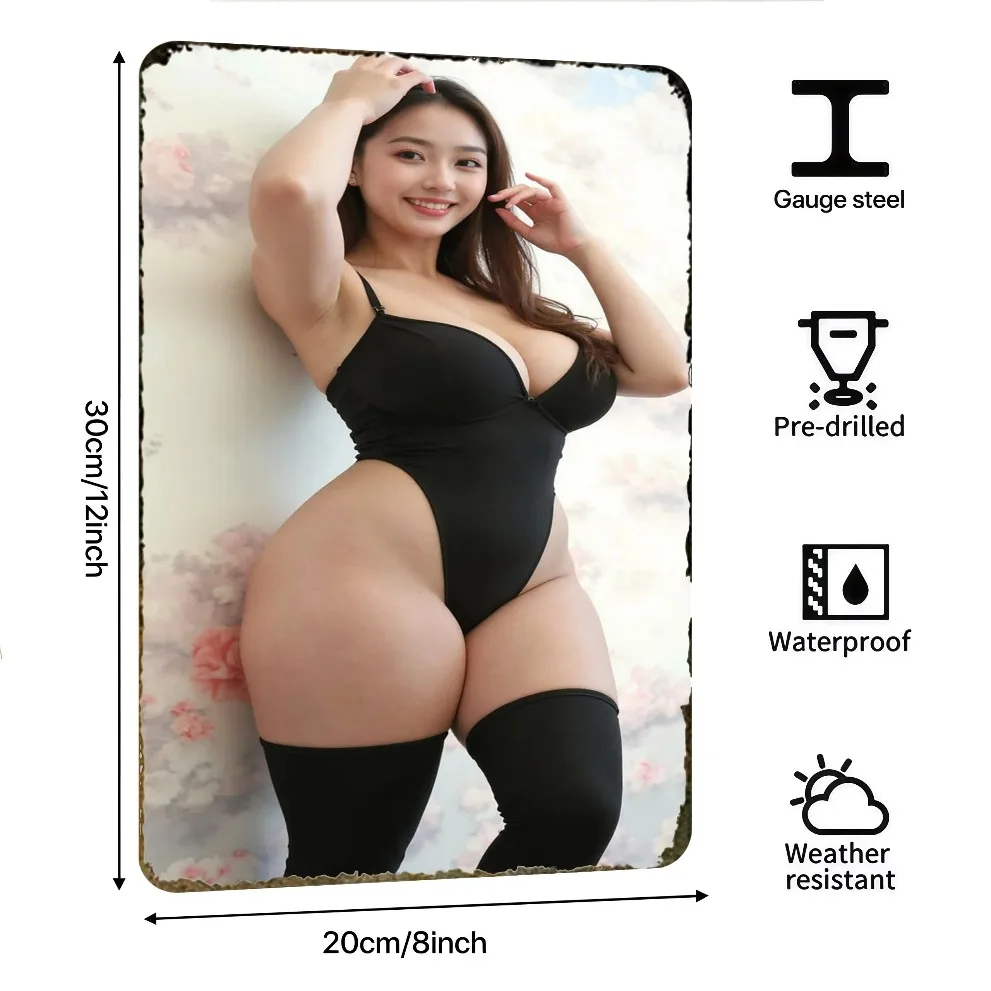 Vintage Metal Wall Art Black Bodysuit Design 8x12 Inch Pre-Drilled Easy Hanging Home Kitchen Decor