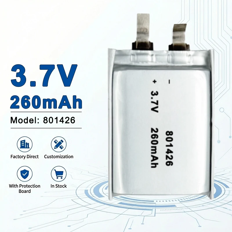 801426 3.7V 260mAh Lightweight Battery Cell for Portable Audio Devices and Smart Keyboards 701225 701230 701240 701250 701435