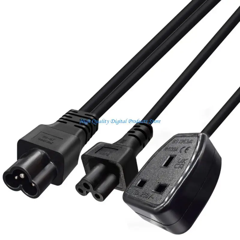 U2JE IEC320 To C5 Power Splitter Cable With UK Socket 30cm Length For Laptop And British Standard Devices Black