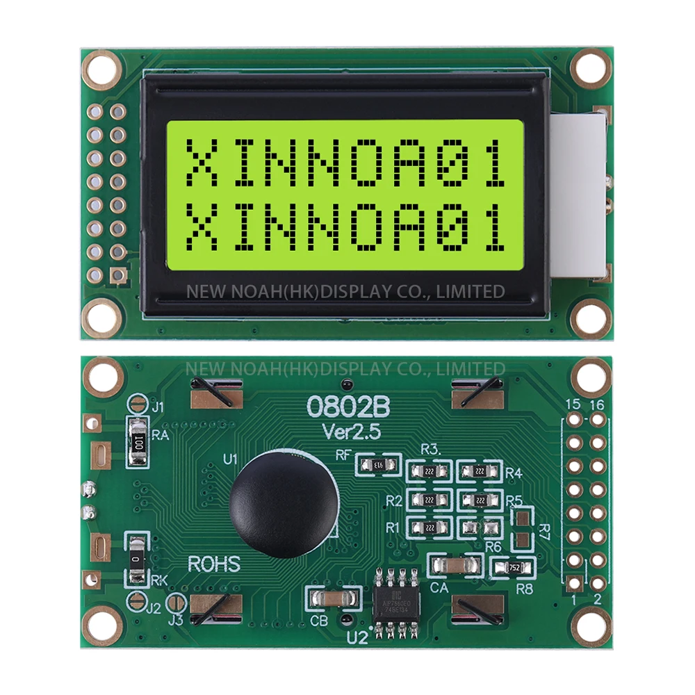 Écran LCD d'origine avec puce ST7066, film jaune et vert, technologie d'affichage LCM, 0802B, 3.3V Rick, 02x8, 8x2, 16 broches, 58x31.87x13.5mm