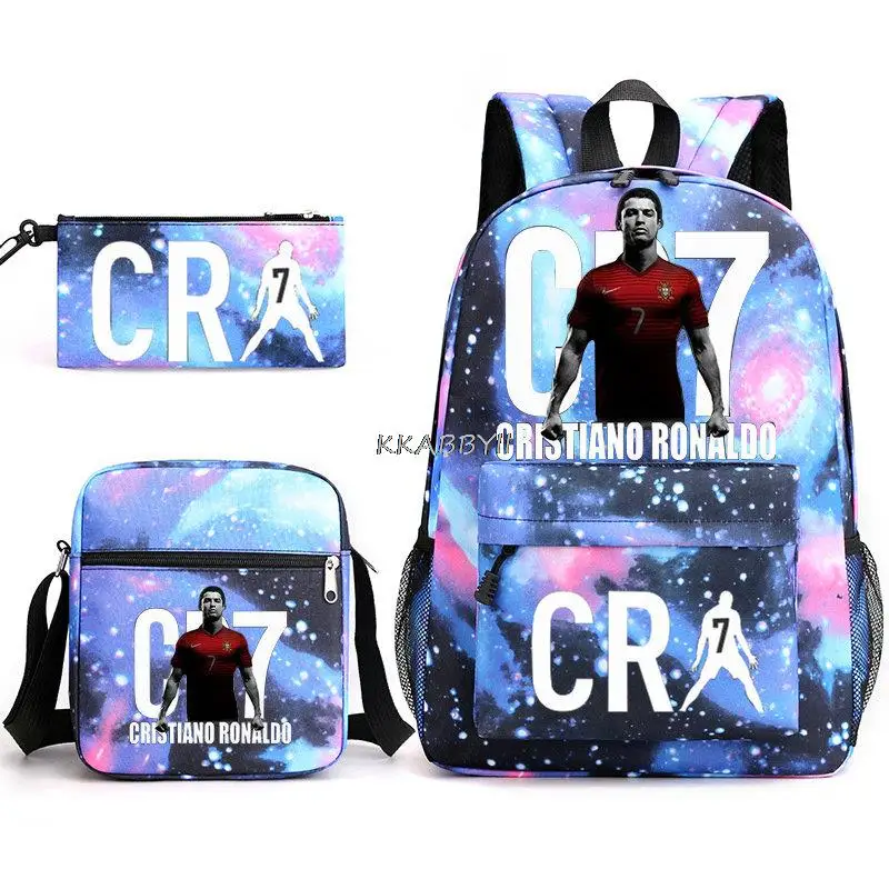 CR7 Backpack Canvas 3Pcs School Backpack Women Laptop Bag Large Capacity Travel Bag