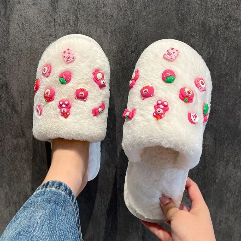 شباشب قطنية لطيفة على شكل كارتون ديزني للفتيات، شباشب قطنية دافئة عصرية وبسيطة للمنزل الحلو للخريف والشتاء