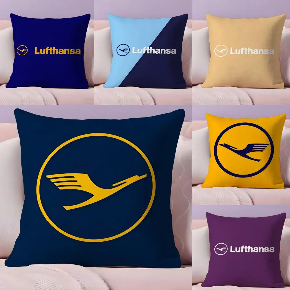 Flight Commemoration L-Lufthansa Airlines Pillow Case Silky Short Plush With Invisible Zipper Dustproof Sofa Cushion Cover