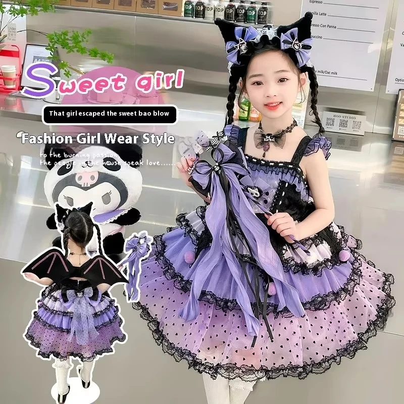 Halloween Sanrio Cosplay Princess Dress Kuromi Lolita Spring Autumn Children's Costume Dresses Puffy Skirt Suit Cute Girls Dress