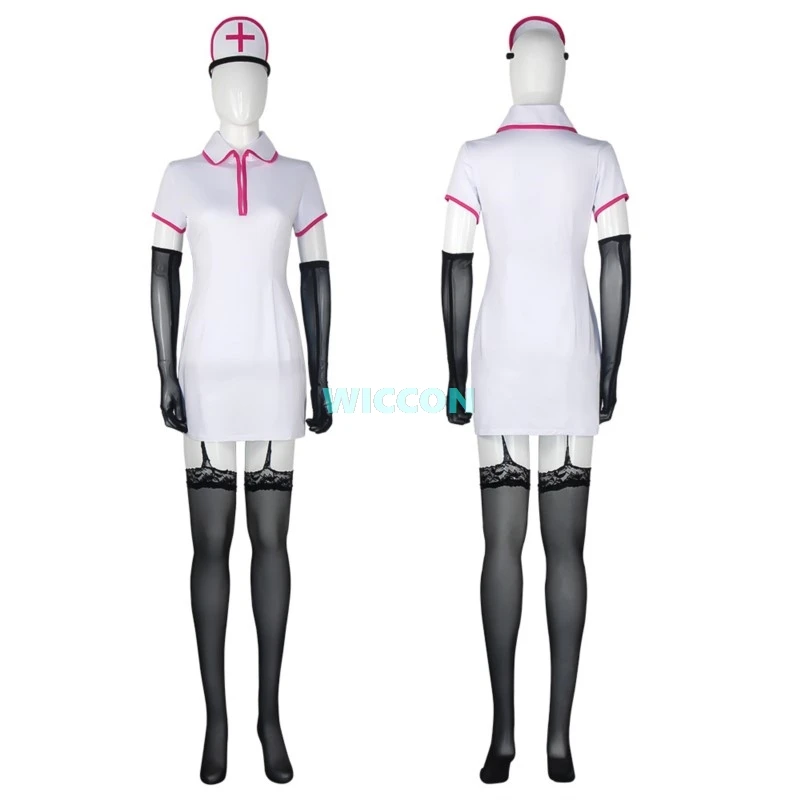 Anime Chainsow Man Cosplay Costume Makima Power Sexy Nurse Uniform Wig Gloves Stockings Set Halloween Dress Up Outfit Party view 3