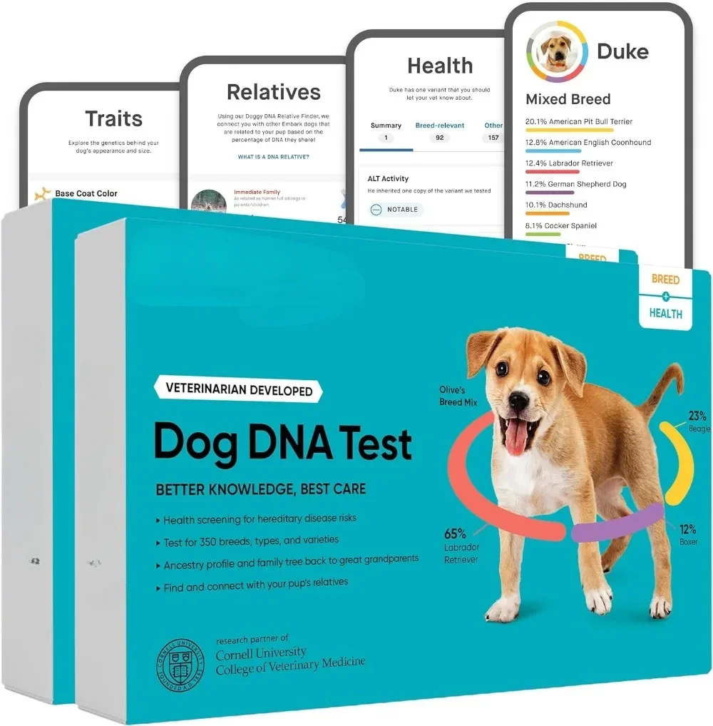 

Breed Health Kit (2 Pack) Dog DNA Test Discover Breed Ancestry Relative Finder Genetic Health Traits COI Pet Test Strips