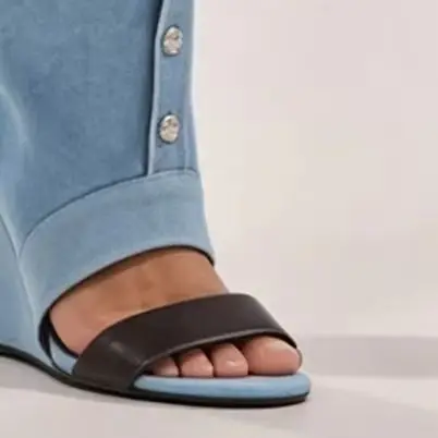 Denim Peep Toe Wedge Ankle Boots Women Buckle Strap Buttons Decor Open Toe High Heel Sandal Boots Fashion Summer Casual Shoes