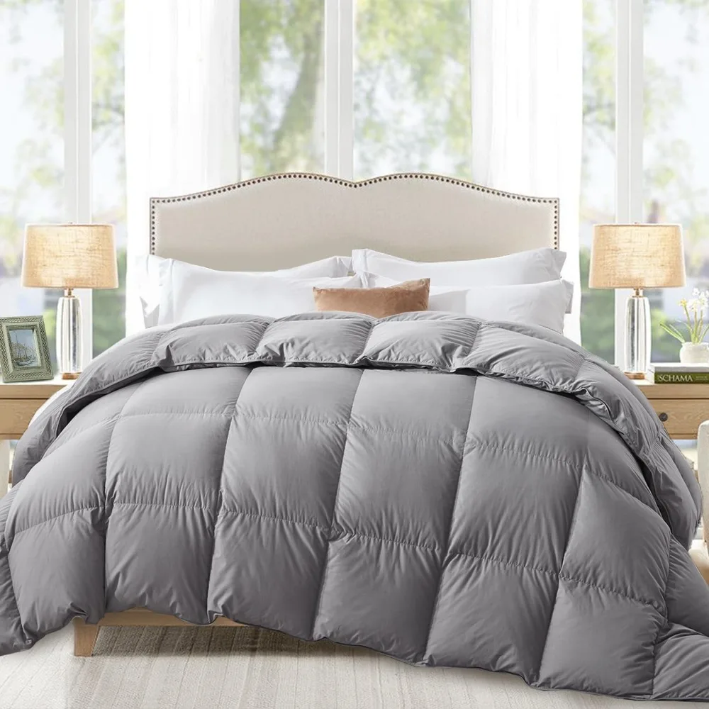 Queen Size All-Season Duvet Insert - Ultra-Soft Noiseless Shell, Medium Weight with 8 Corner Tabs, Grey