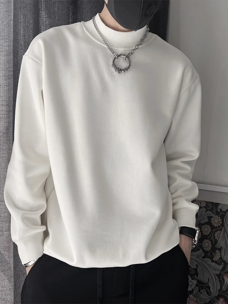 

Thiened Fce f Белый свитшот с высоким воротником Мужская осенне-зимняя базовая тяжелая футболка Sli Long Sve T Повседневная свободная посадка