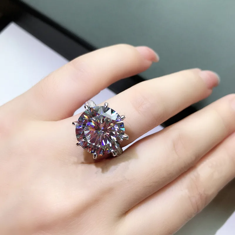 Cincin berlian Moissanite Solitaire 10ct 100% cincin pesta pernikahan perak murni 925 asli untuk wanita pria perhiasan pertunangan