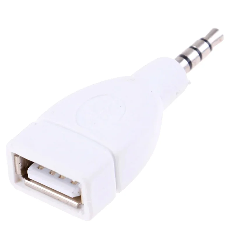 Adaptador convertidor USB 2,0 hembra a macho de 3,5mm, Conector de Audio auxiliar para coche, blanco