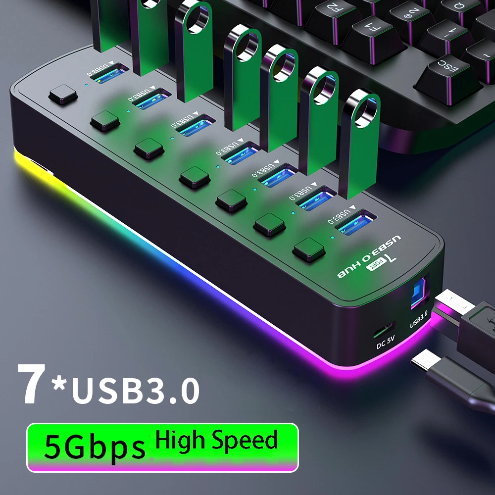 

Usb-разветвитель с 7 портами, USB 3,0, 5 в пост. Тока