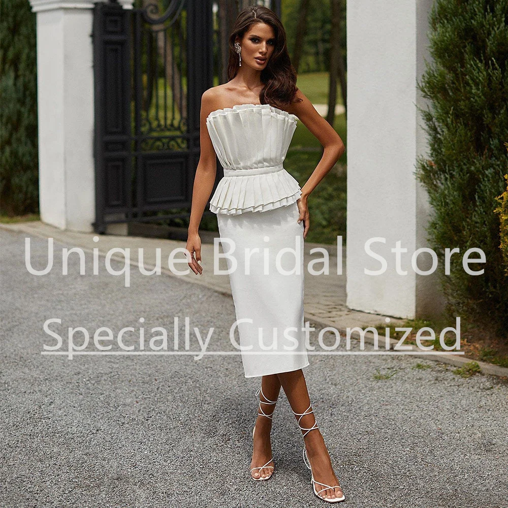 CustomizedSexy Bridal Gown Backless Criss Cross Straps Scalloped Neck Mermaid Dress Sleeveless Tea-Length Wedding Dress For Wome