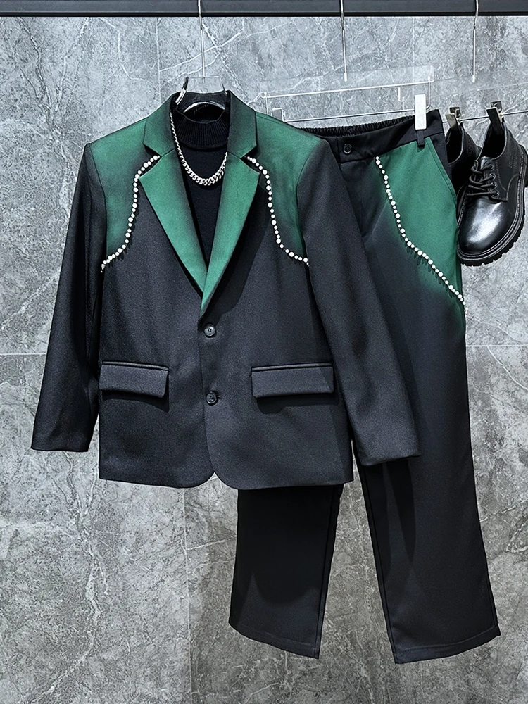 

Men's adient Bla een oulder Pad Suit Jaet Two-Piece Set Faionable Korean Sle Casual Wear Spring Autumn