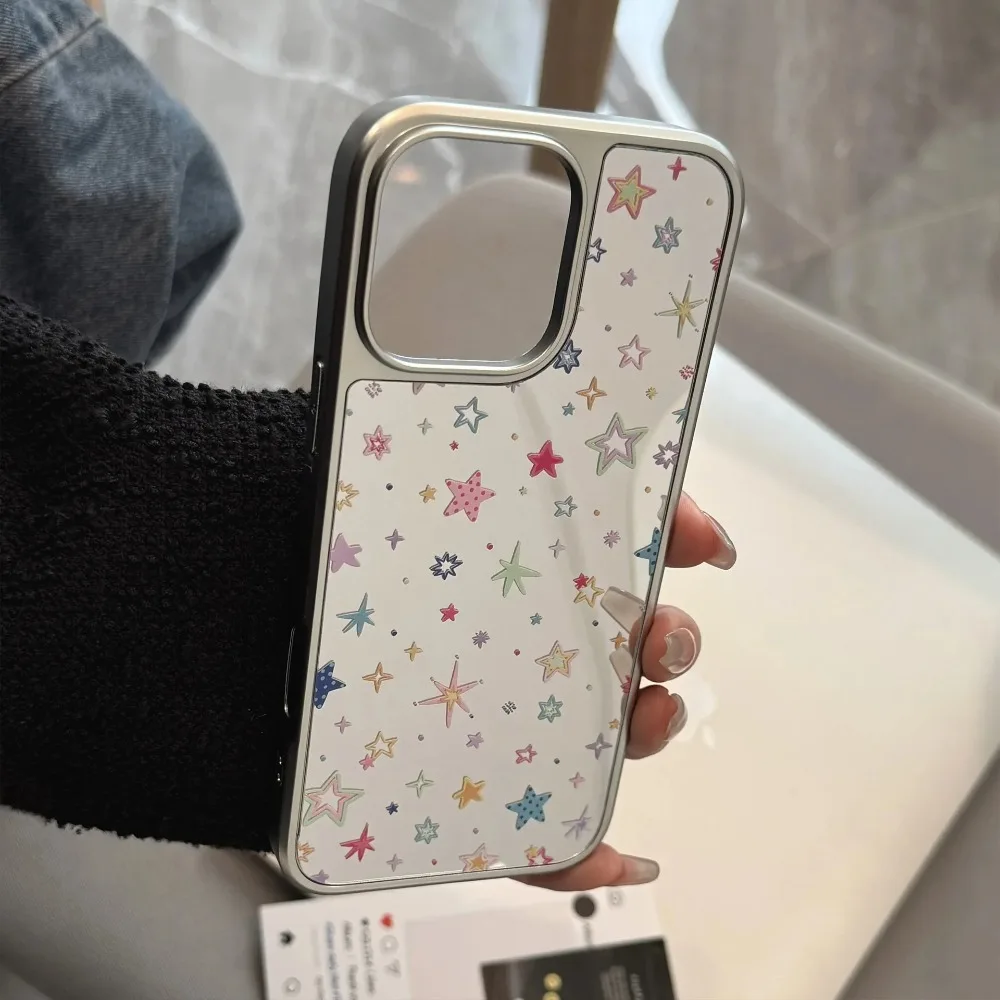 الكورية شاشة كاملة ملونة نجوم مرآة لوضع مساحيق التجميل جراب هاتف آيفون 12 13 14 15 16 17Pro ماكس الهواء PLUSPlating غطاء مقاوم للصدمات #5