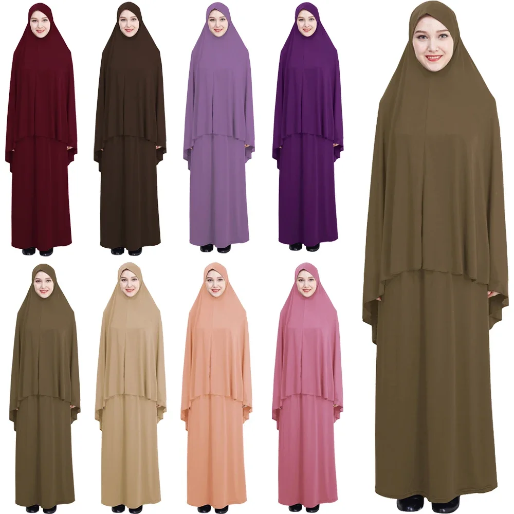 

Eid Ramadan 2 Piece Khimar Muslim Abaya Women Hijab Skirt Set Prayer Garment Dress Islamic Modest Kaftan Arab Burqa Gowns Niqab