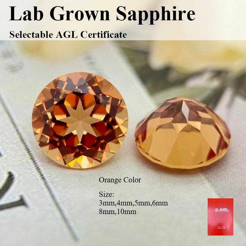 

Orange Color Lab Grown Sapphire Round Cut Loose Gemstone DIY Ring Necklace Earrings Main Materials Selectable AGL Certificate