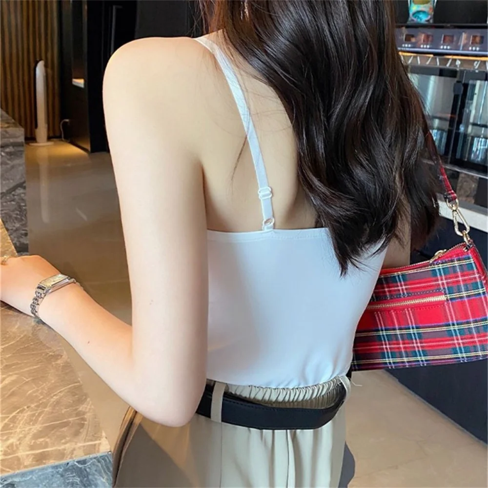 Women's Sexy Top Bra Backless Sports Underwear Solid Color Sleeveless Thin Shoulder Summer Tank Cup Ice Silk Comfort Suspenders