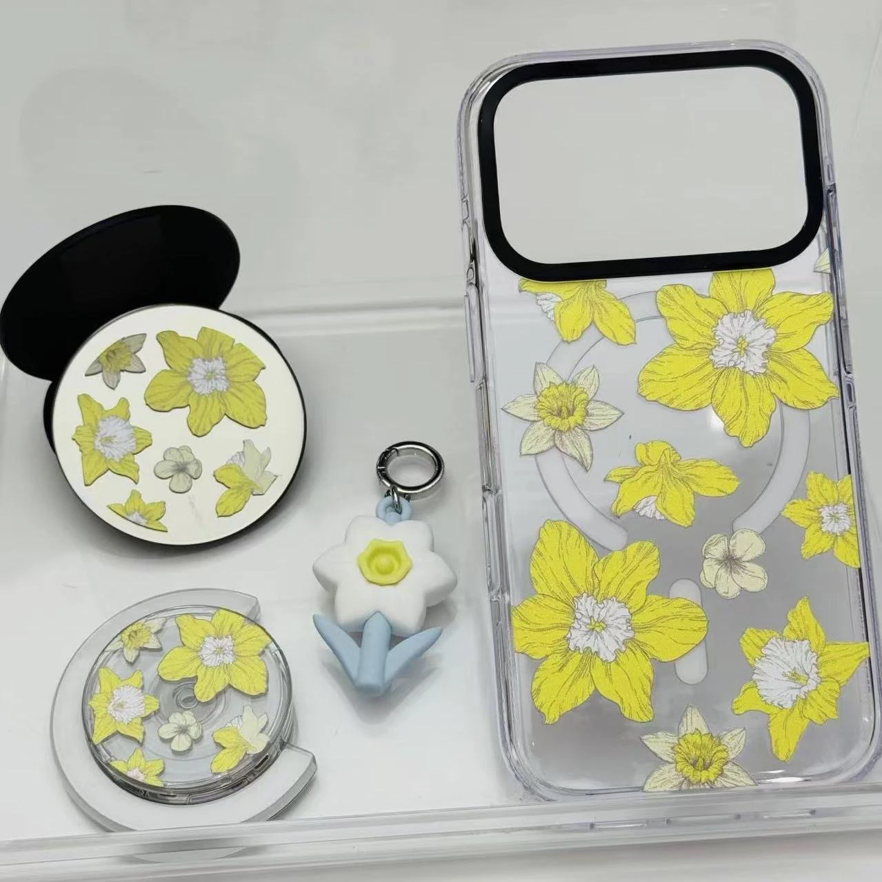 Yellow Blue White Flowers Magnetic Grip Card Holder Phone Stand for IPhone Holder Mount Support for Galaxy Phone Accessories