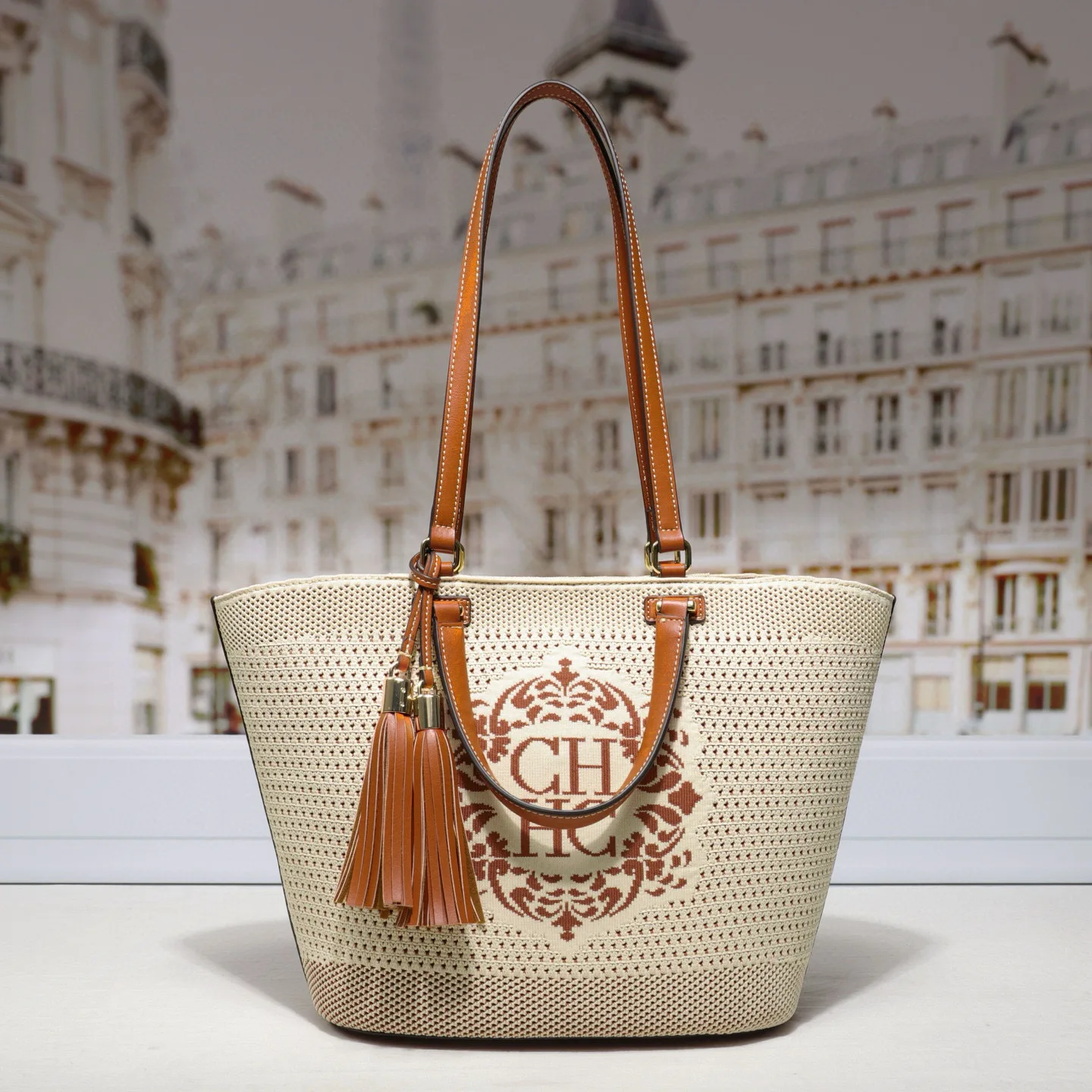 

2026 Fashion Knit Tote Bag for Women, CHHC Woven Beach Bag, Large Capacity Casual Shoulder Bag with Letter Design