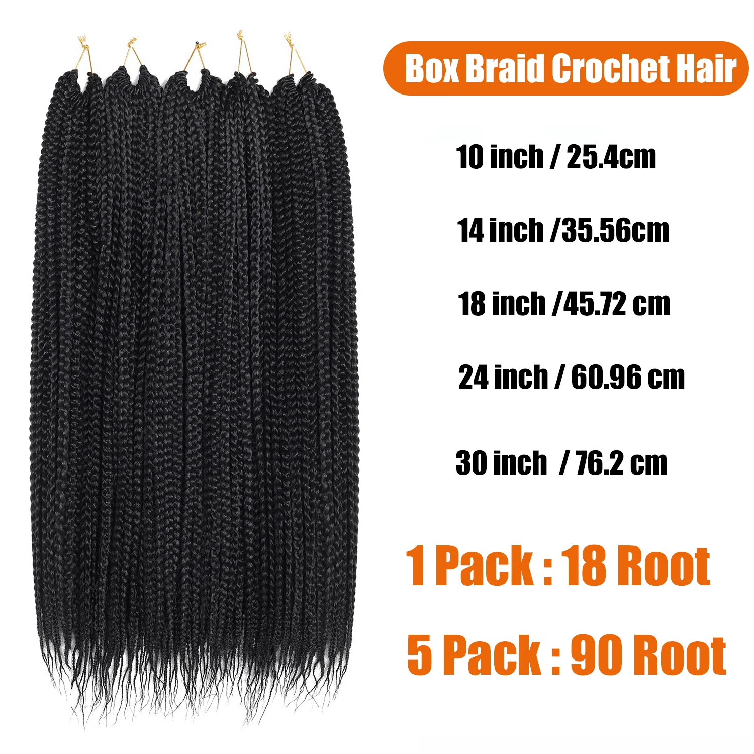 1/5 confezioni di trecce a scatola all'uncinetto 90 fili Trecce a scatola della dea Capelli all'uncinetto Capelli all'uncinetto pre-loop per donne nere sintetiche