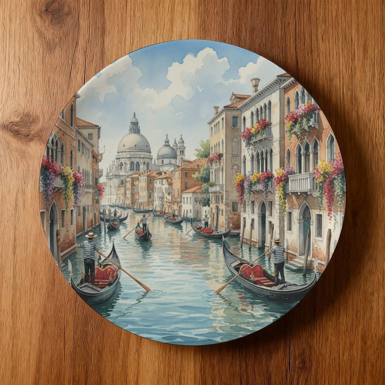 1pc Venice Canals Themed Ceramic Decorative Plate - Vibrant Italian Cityscape Wall Art with Gondolas & St. Mark'S Basilica,