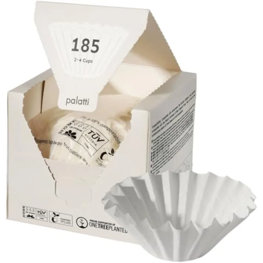 185 Basket Coffee Paper Filters 100 count, 2-4 cups for Flat Bottom Pour Over Makers and Drippers, with a Paper Box as a Conven