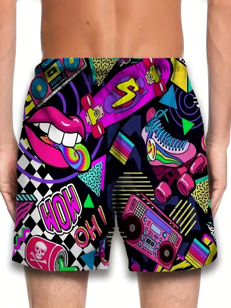 Men's Shorts Fashion Graffiti Pattern 3D Printing Men's Casual Drawstring Shorts New Summer Leisure Quick Drying Sport Trunks
