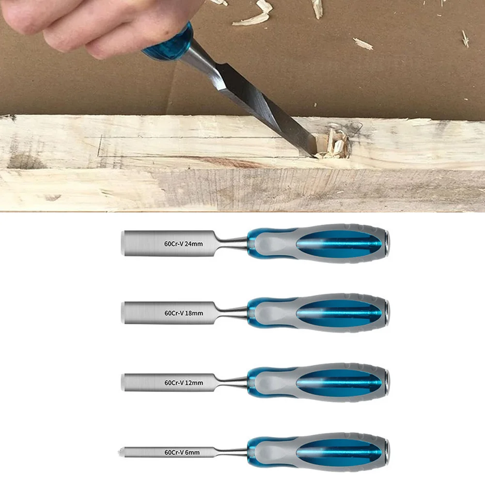 

Wood Chisel Set 4 Pieces with Safety Blade Guards and Beveled Edges for Accurate Wood Carving and DIY Project Applications