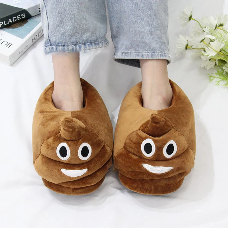 Quirky Creative Expression Poop Plush Cotton Slippers Funny Winter Girls Boys Plush Slippers Cute Funny Home Warm Slippers Gift