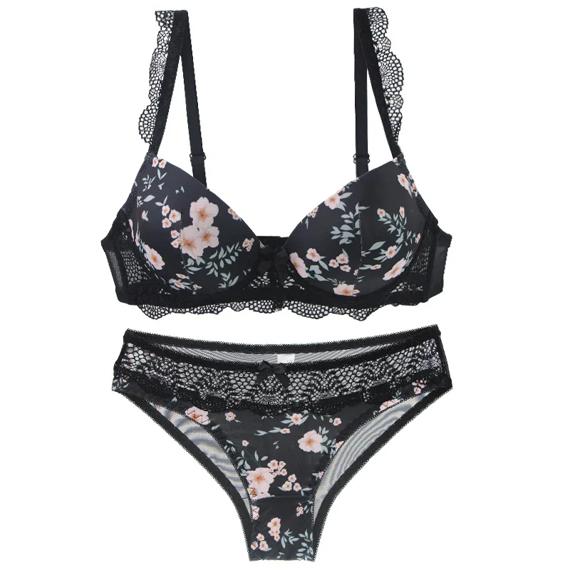 2023 novo sexy push up sutiãs conjunto para roupa interior bcde copo arco floral preto bege azul vermelho branco feminino renda grande lingerie