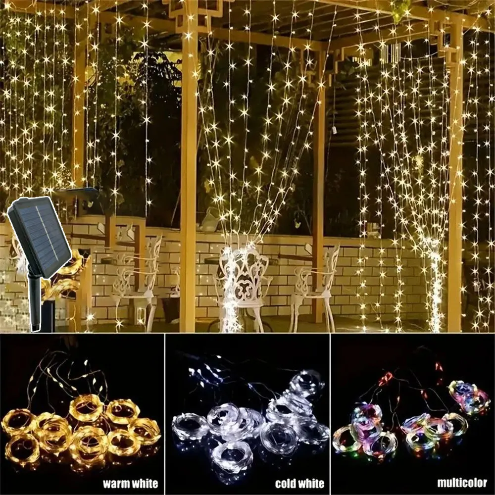 Solar Fairy Curtain String Light Garden Decor Garland Room Decoration Christmas Ornaments Wedding LED Outdoor Holiday Light