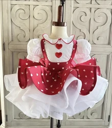 0-12Y Baby Girl Summer Red Heart Vintage Turkish Princess Ball Gown Dress for Eid Birthday Easter Casual B291