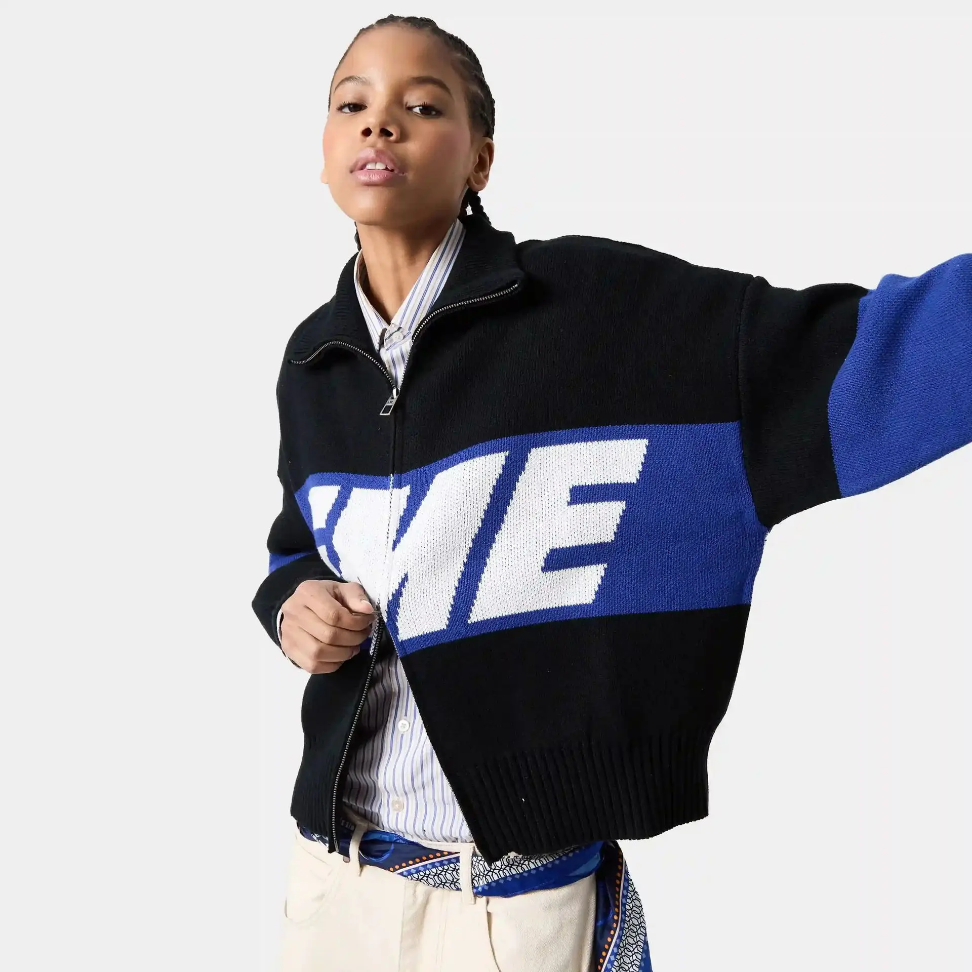 

Original Letter Embroidery Cardigan Sweater Autumn and Winter Women Fashion Street Dance Outdoor Travel Loose Warm Couple Jacket