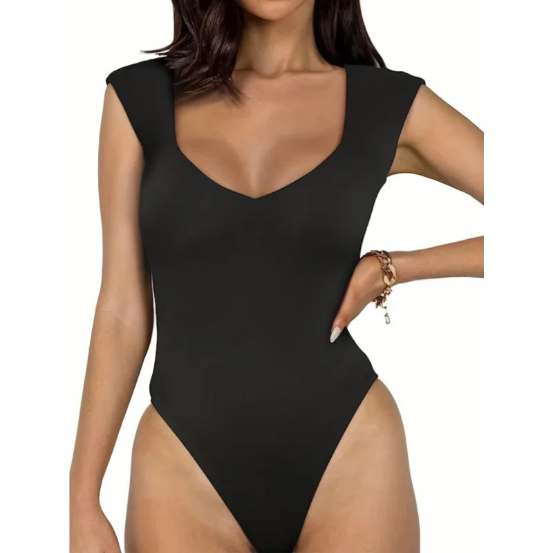 

Sexy women's bodysuit, new summer style, black, slim fit, one-piece swimsuit, hides belly, a must-have for beach trips.