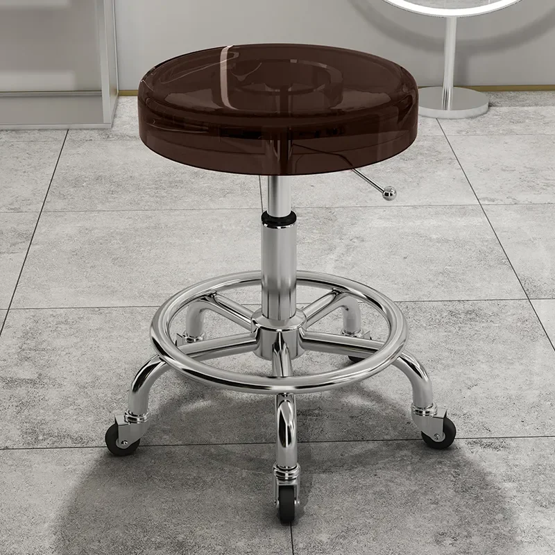 Taburete acrílico nórdico para peluquería, salón de belleza con ruedas para silla giratoria, manicura y barbería