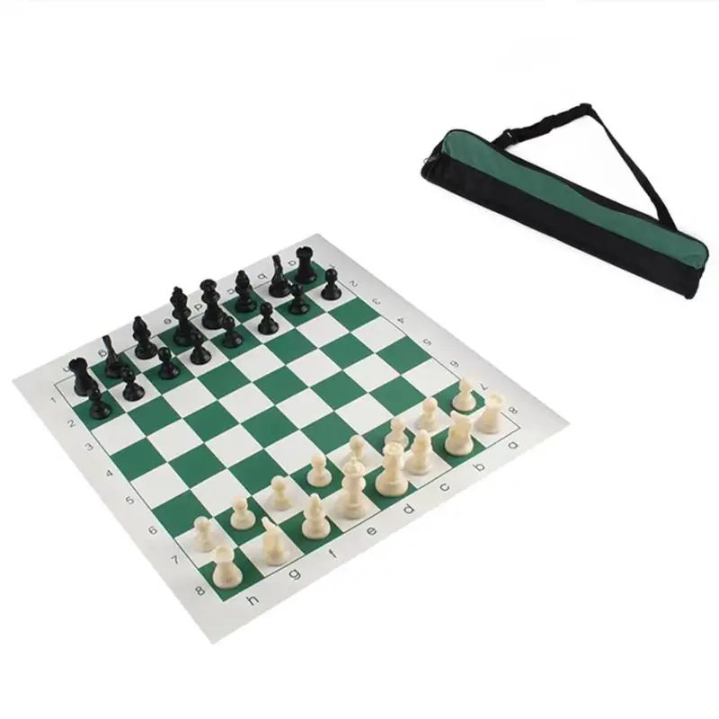 

Portable Chess Pieces with PU Chess Board Set with Bag Plastic Chessmen Board Games International Competition Entertainment Toys
