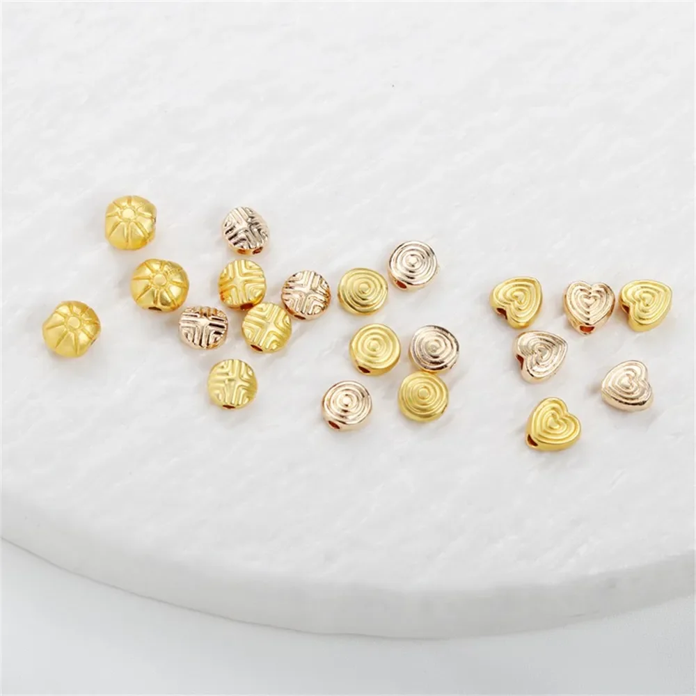 

14k Gold Color Double-sided Love Embossed Turtle Face Type 6mm Through-hole Beaded Bracelet Necklace Diy Jewelry with Beads