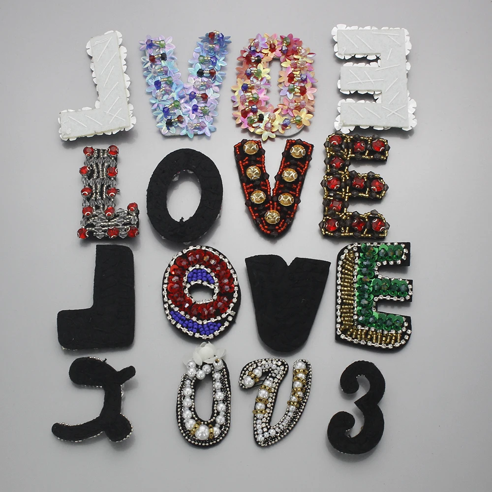 Rhinestone LOVE letters Beaded Patch for Clothing Sewing on Beading Applique Shirt Shoes Bags Apparel DIY Decoration Patches