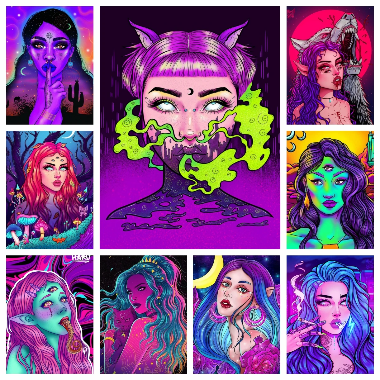 

Полный дрель Фэнтези Trippy Девушки Алмазные Стразы Картина Цвет Женский Портрет Наборы Для Вышивки Крестом Вышивка Мозаика Домашний Декор