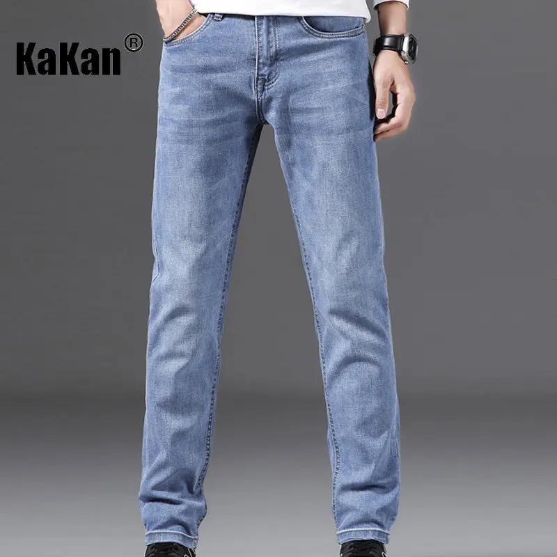 Kakan - Korean Version of New Youth Regular Jeans for Men, Trendy Slim Fit Stretch Straight Tube Casual Long Jeans K42-563