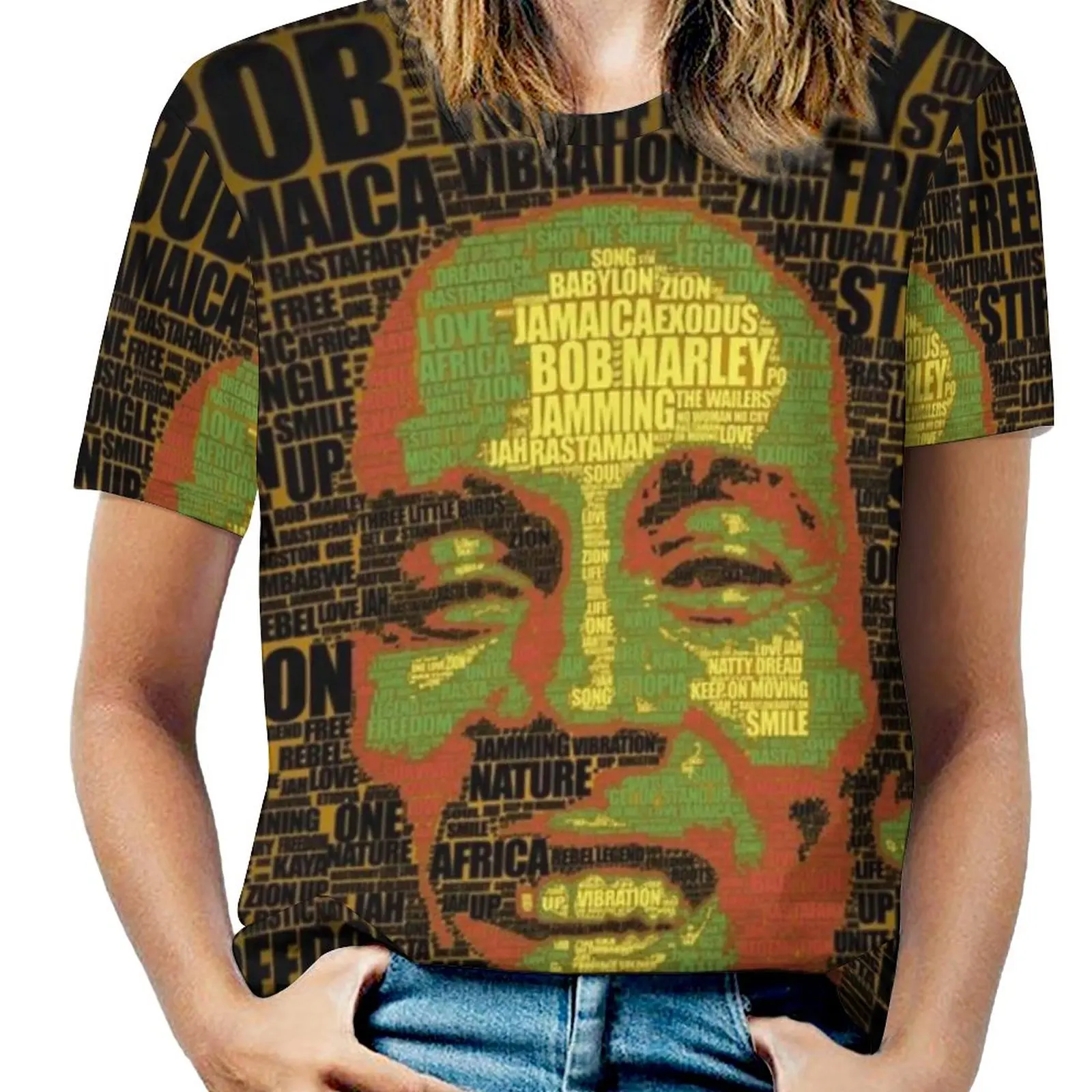 Rasta Words Woman'S T-Shirt Spring And Summer Printed T Shirts Crew Neck Pullover Top Rasta Words Music Reggae Lyrics Marley