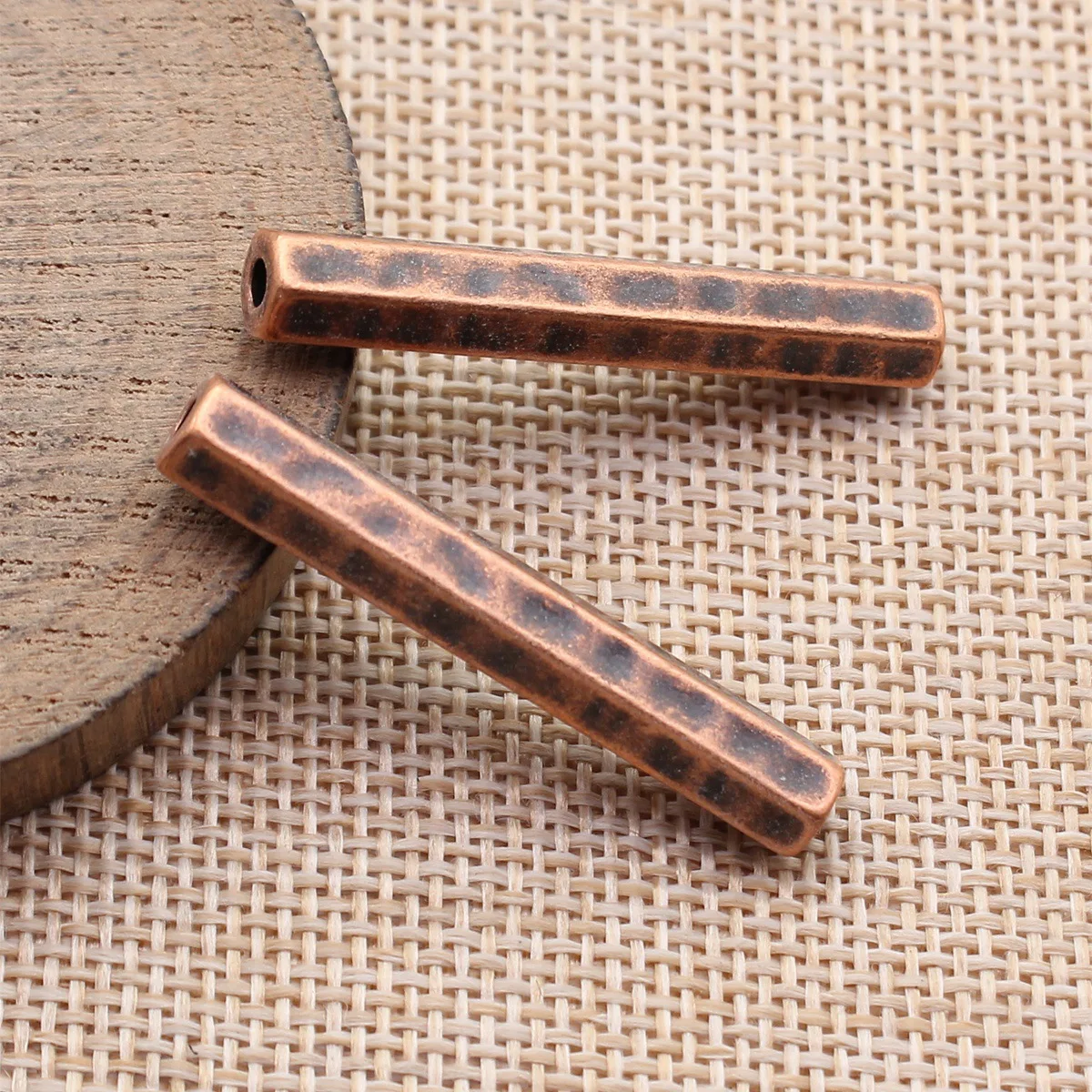 10pcs 40x6.5x5.8mm(1.57x0.26x0.23inch) 3 Colors Hammered Tubular Beads, Spacer Beads, Braided Beads Jewelry Making Accessories
