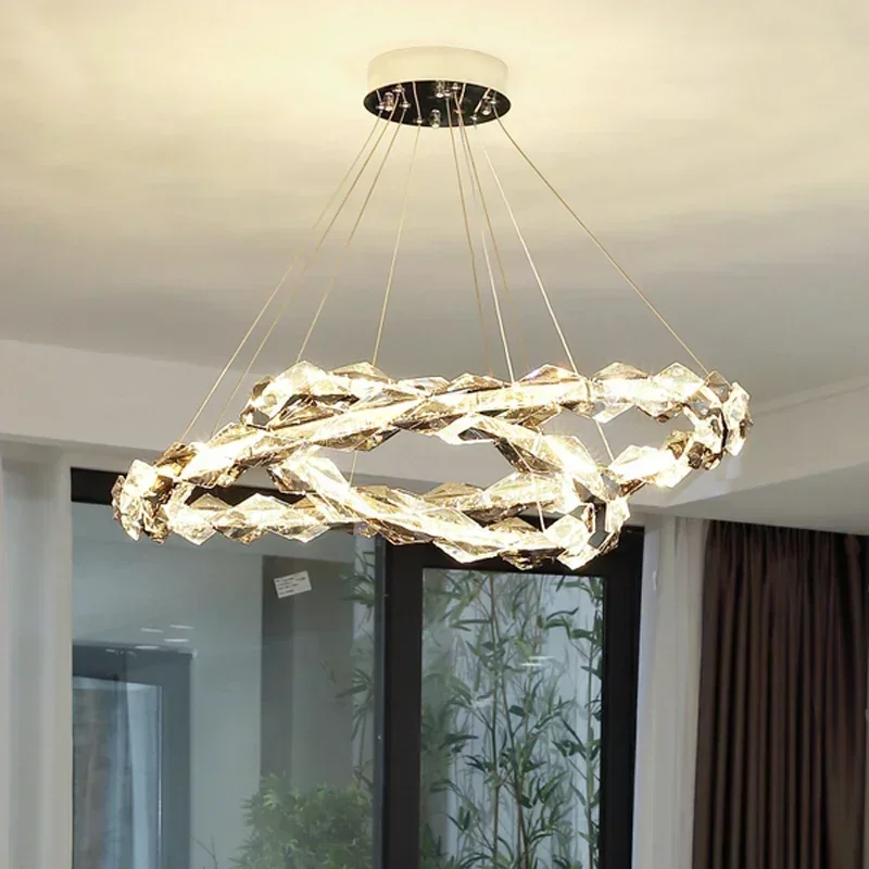 Modern LED Crystal Chandelier Home Decor Lighting Chrome Gloss Hanging  For Bedroom Living Room Lamp Indoor