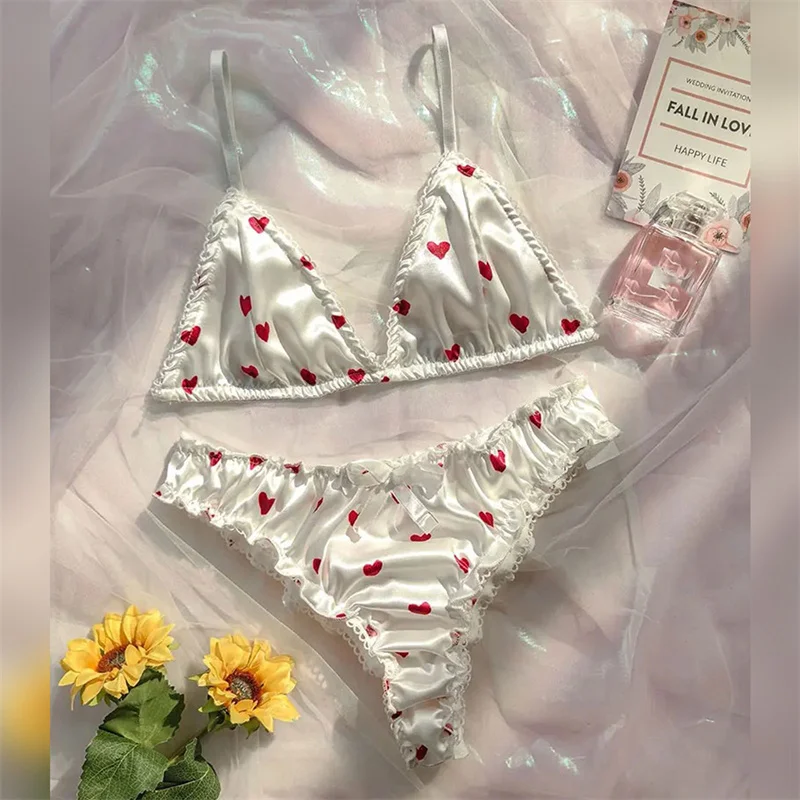 

Cute Red Love Heart Stain Bikinis Set Girl Heart Lingerie Sexy Bra & Panty Set