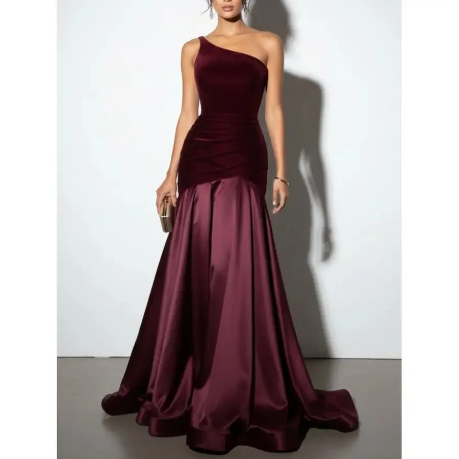 

Женское роскошное вечернее платье с открытыми плечами и вырезом на шее, облегающее, А-силуэт, с боковым разрезом и стразами, машинная стирка